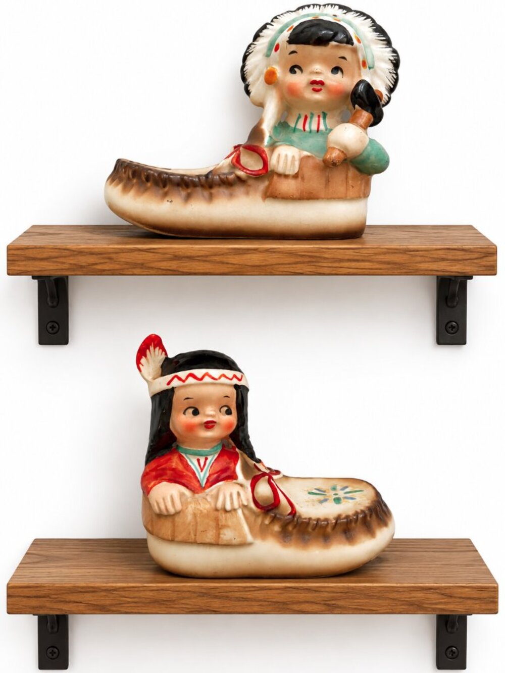 Vintage 1950s Japan Ceramic Salt & Pepper Shakers Native American Children Set